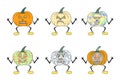 Set of funny cartoon pumpkins monsters with hands apart